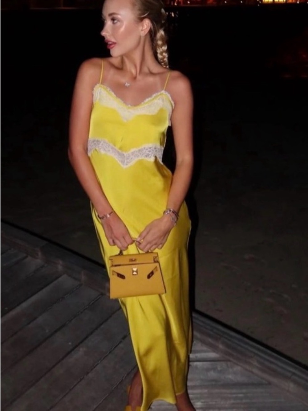 Zara Yellow Lace-Trim Slip Dress - Elegant Women's Evening Dress